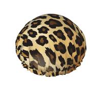 Shower Cap for Women Double Layer Bath Cap Reusable Hair Cap leopard patterned Shower Caps Waterproof Shower Bonnet Elastic Bath Hair Hat for Long Hair Shower Spa Cooking