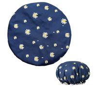 Shower Cap for Women,Double Layers Waterproof Shower Caps with Unique Flower Pattern Reusable Shower Cap for Long Short Curly Hairs(Blue)