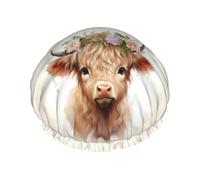 Shower Cap For Women Flower Cute Highland Cow Bath Cap for Men