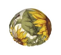 Shower Cap for Women,Frizz Free Waterproof Shower Bonnet Reusable Bath Caps | Bees Sunflowers Daisy Rose Flowers Shower Hair Cap Double Layer With Elastic Band Hair Protection Caps For Spa