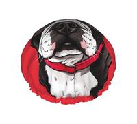 Shower Cap for Women,Frizz Free Waterproof Shower Bonnet Reusable Bath Caps | Boston Terrier Dog Red Shower Hair Cap Double Layer With Elastic Band Hair Protection Caps For Spa