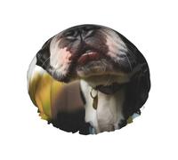 Shower Cap for Women,Frizz Free Waterproof Shower Bonnet Reusable Bath Caps | Puppy Dog Boston Terrier Shower Hair Cap Double Layer With Elastic Band Hair Protection Caps For Spa