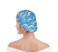 Shower Cap For Women Japan Ocean Sea Blue Wave Bath Caps for Salon