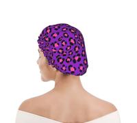 Shower Cap For Women Neon Purple Pink Leopard 80S 90S Style Bath Caps for | Braids Lightweight Shower Hat Waterproof Bath Hair Cap for Salon All Hairstyles
