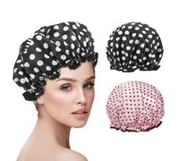 Shower Cap for Women, Pack of 2, Waterproof and Reusable Shower Caps, Polka Dot Pattern Shower Cap with Elastic Band