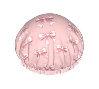 Shower Cap For Women Ribbon Bow Pink Bath Cap for All Hairstyles