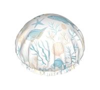 Shower Cap For Women Serene Sea Fish Shell Coral Bath Caps for Spa