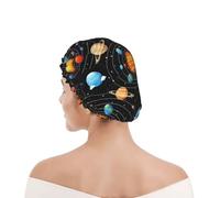 Shower Cap For Women Solar System Galaxy Space Planet Black Bath Cap for