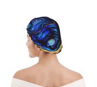 Shower Cap For Women UK & Men Reusable Waterproof with Elastic Band Printed Agate Abstract Purple, Blue, Gold