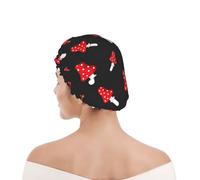 Shower Cap For Women UK & Men Reusable Waterproof with Elastic Band Printed Amanita Mushroom Pattern