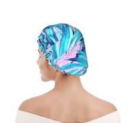 Shower Cap For Women UK & Men Reusable Waterproof with Elastic Band Printed Aquatic Jungle Pink