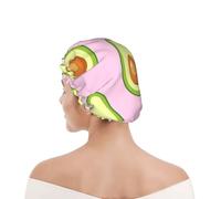 Shower Cap For Women UK & Men Reusable Waterproof with Elastic Band Printed Avocado Print Pink