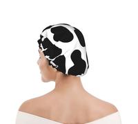Shower Cap For Women UK & Men Reusable Waterproof with Elastic Band Printed Black Cow Spots Animal Print