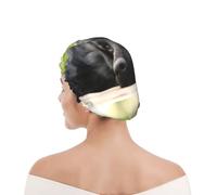 Shower Cap For Women UK & Men Reusable Waterproof with Elastic Band Printed Black Labrador Chamomile Black Retriever Dogs