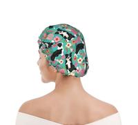 Shower Cap For Women UK & Men Reusable Waterproof with Elastic Band Printed Border Collie Dog Vintage Style Florals