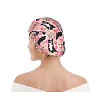 Shower Cap For Women UK & Men Reusable Waterproof with Elastic Band Printed Border Collie Vintage Florals Pink