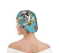 Shower Cap For Women UK & Men Reusable Waterproof with Elastic Band Printed Boston Terrier Puppy Posie With Flowers And Bees