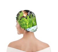 Shower Cap For Women UK & Men Reusable Waterproof with Elastic Band Printed Boxer Dogs Green Grass Pets Lawn Dogs