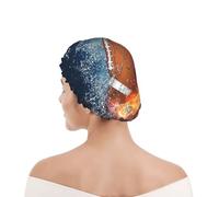Shower Cap For Women UK & Men Reusable Waterproof with Elastic Band Printed Burning American Football In Fire