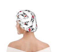 Shower Cap For Women UK & Men Reusable Waterproof with Elastic Band Printed Cartoon Heart French Bulldog Valentine