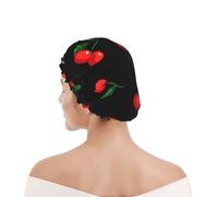 Shower Cap For Women UK & Men Reusable Waterproof with Elastic Band Printed Cherry Fruit Pattern