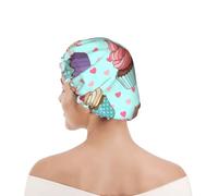 Shower Cap For Women UK & Men Reusable Waterproof with Elastic Band Printed Cupcake Pattern Printed