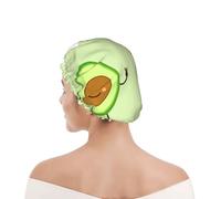 Shower Cap For Women UK & Men Reusable Waterproof with Elastic Band Printed Cute Avocado And Toast And Fied Egg