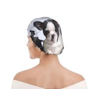 Shower Cap For Women UK & Men Reusable Waterproof with Elastic Band Printed Cute French Bulldog Puppies