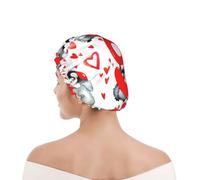 Shower Cap For Women UK & Men Reusable Waterproof with Elastic Band Printed Cute Penguins Valentine Day