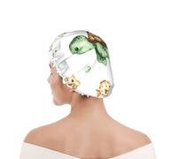 Shower Cap For Women UK & Men Reusable Waterproof with Elastic Band Printed Cute Watercolor Sea Turtle Crab