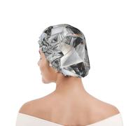Shower Cap For Women UK & Men Reusable Waterproof with Elastic Band Printed Diamond Texture Style Crystal