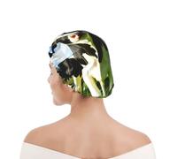 Shower Cap For Women UK & Men Reusable Waterproof with Elastic Band Printed Eating Cows On Summer Pasture