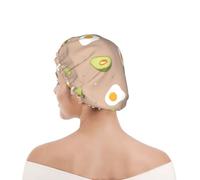Shower Cap For Women UK & Men Reusable Waterproof with Elastic Band Printed Egg And Avocado