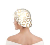 Shower Cap For Women UK & Men Reusable Waterproof with Elastic Band Printed Elegant Gold White Leopard Cheetah