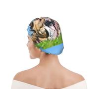 Shower Cap For Women UK & Men Reusable Waterproof with Elastic Band Printed English BullDogs Tired Dogs Lawn Pets English