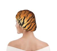 Shower Cap For Women UK & Men Reusable Waterproof with Elastic Band Printed Faux Siberian Tiger Skin