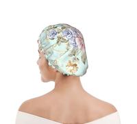 Shower Cap For Women UK & Men Reusable Waterproof with Elastic Band Printed Flower Watercolor Floral Spring