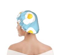Shower Cap For Women UK & Men Reusable Waterproof with Elastic Band Printed Fried Eggs Seamless Pattern