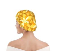 Shower Cap For Women UK & Men Reusable Waterproof with Elastic Band Printed Geometric Vanilla Flower Yellow