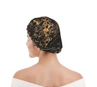 Shower Cap For Women UK & Men Reusable Waterproof with Elastic Band Printed Golden Marble Pattern