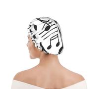Shower Cap For Women UK & Men Reusable Waterproof with Elastic Band Printed Hand Sketch Musical Notes