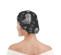 Shower Cap For Women UK & Men Reusable Waterproof with Elastic Band Printed Handwritten Hearts Words Love