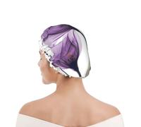 Shower Cap For Women UK & Men Reusable Waterproof with Elastic Band Printed Lavender Purple Hope Flowers