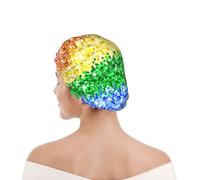 Shower Cap For Women UK & Men Reusable Waterproof with Elastic Band Printed Lgbt Sparkle Glitter Pride Flag