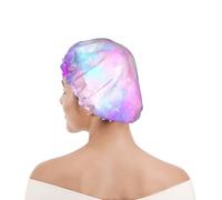 Shower Cap For Women UK & Men Reusable Waterproof with Elastic Band Printed Marbled Galaxy Pink Purple