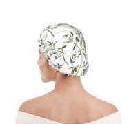 Shower Cap For Women UK & Men Reusable Waterproof with Elastic Band Printed Olive Branch Hand Drawn Food And Drink