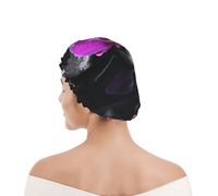 Shower Cap For Women UK & Men Reusable Waterproof with Elastic Band Printed Orchids On Black Stone Print