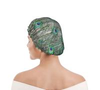 Shower Cap For Women UK & Men Reusable Waterproof with Elastic Band Printed Peacock Displaying Feathers Open Wings
