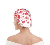 Shower Cap For Women UK & Men Reusable Waterproof with Elastic Band Printed Print Falling Red Hearts