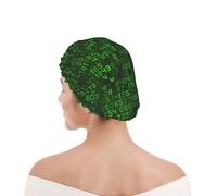 Shower Cap For Women UK & Men Reusable Waterproof with Elastic Band Printed Programmer Green Decimal Computer Code